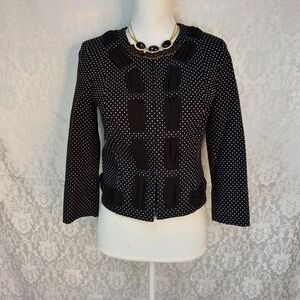 Cabi black with white dots cropped blazer with hooks size 4